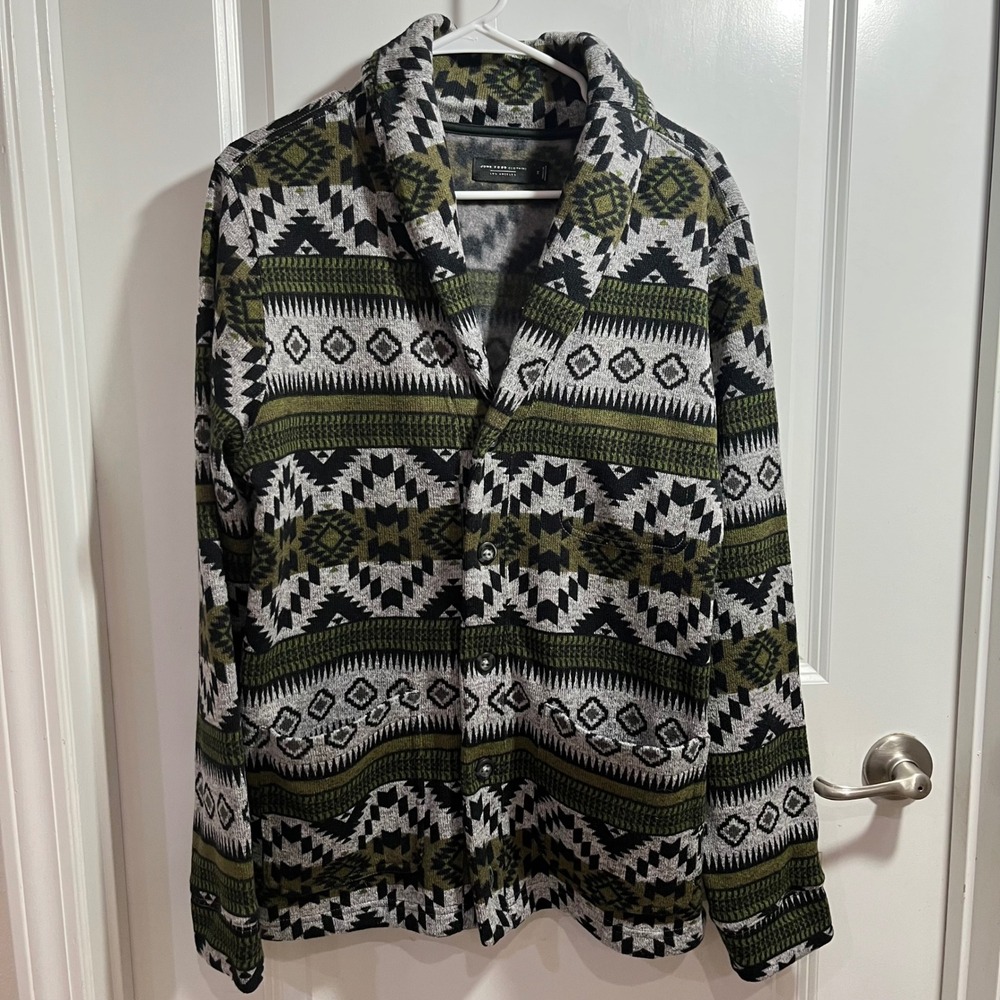 Junk Food Clothing Mens Southwestern Shawl Collar Cardigan Olive Green Black M